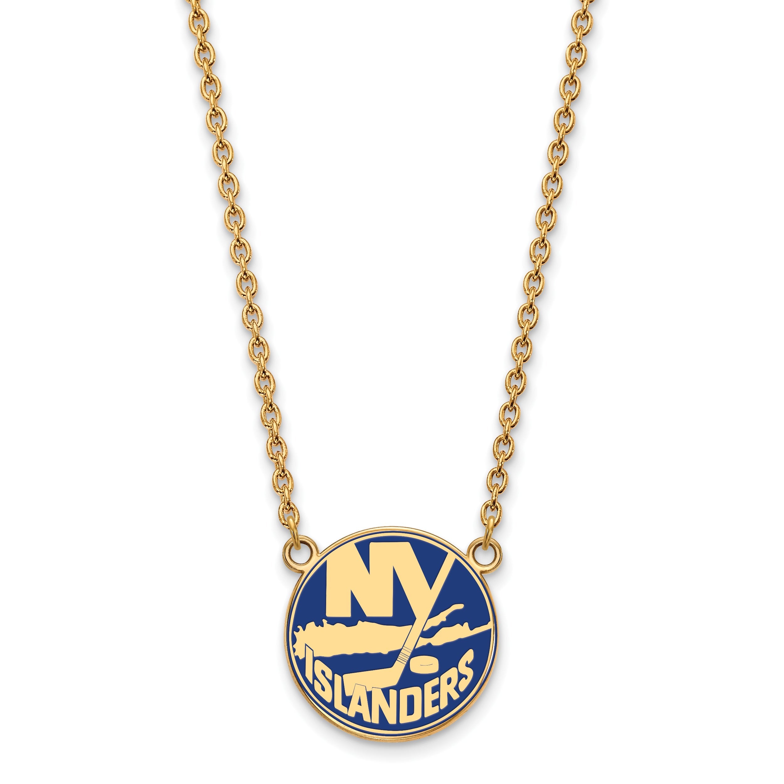 Gold Plated Sterling Silver Nhl Logoart New York Islanders Large Enameled Pendant 18 Inch Necklace