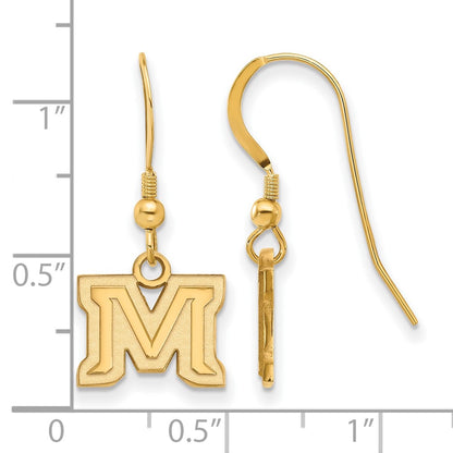 Gold Plated Sterling Silver Logoart Montana State University Letter M Extra Small Dangle Wire Earrings