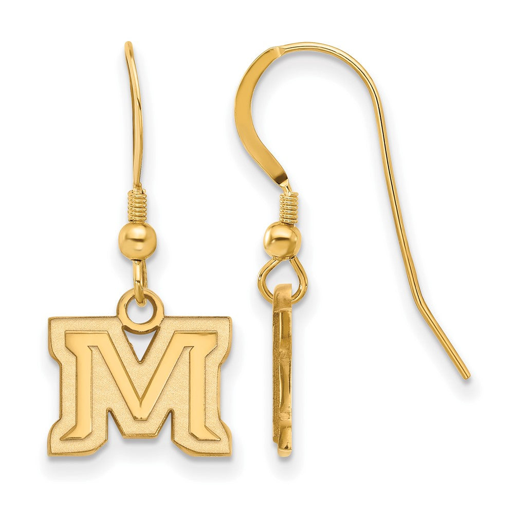 Gold Plated Sterling Silver Logoart Montana State University Letter M Extra Small Dangle Wire Earrings