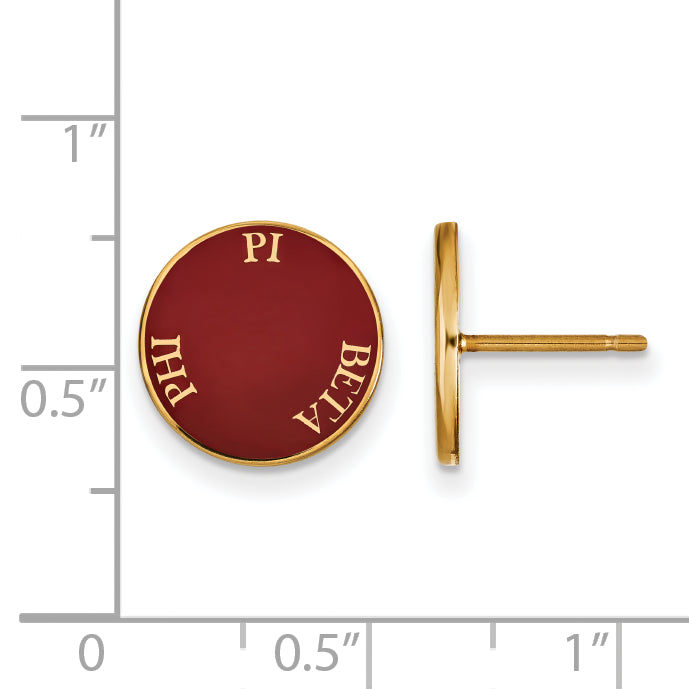 Gold Plated Sterling Silver Logoart Pi Beta Phi Sorority Text Color Enamel Post Earrings