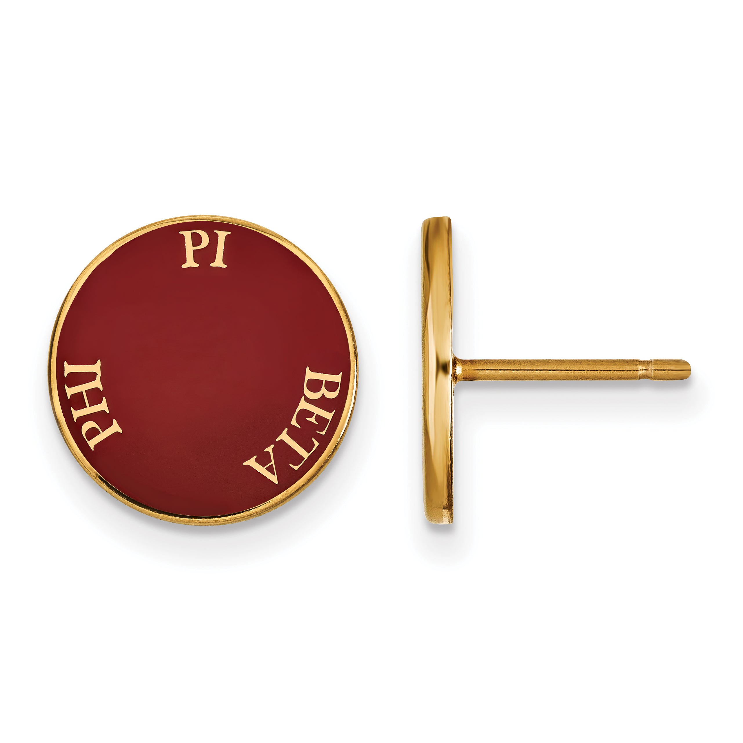 Gold Plated Sterling Silver Logoart Pi Beta Phi Sorority Text Color Enamel Post Earrings