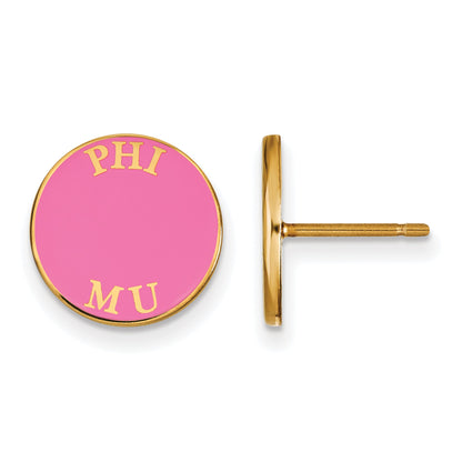 Gold Plated Sterling Silver Logoart Phi Mu Sorority Text Color Enamel Post Earrings
