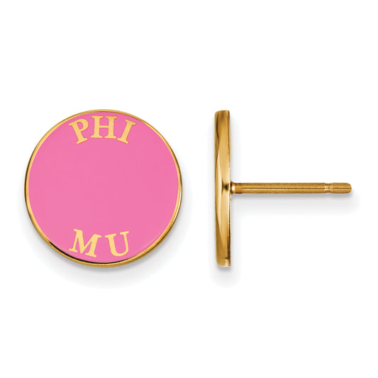 Gold Plated Sterling Silver Logoart Phi Mu Sorority Text Color Enamel Post Earrings