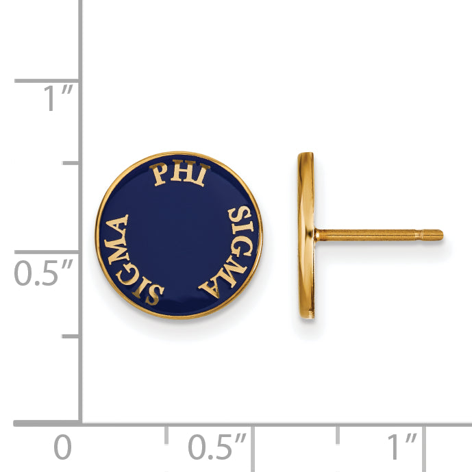 Gold Plated Sterling Silver Logoart Phi Sigma Sorority Text Color Enamel Post Earrings