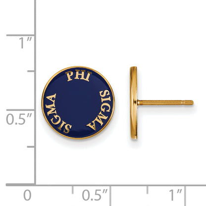 Gold Plated Sterling Silver Logoart Phi Sigma Sorority Text Color Enamel Post Earrings