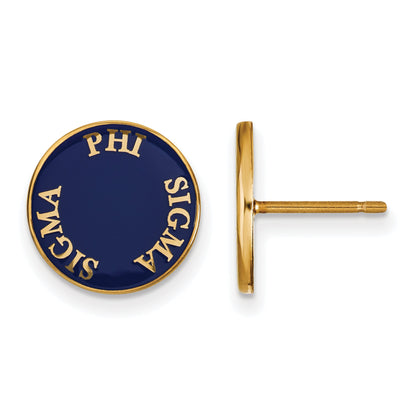 Gold Plated Sterling Silver Logoart Phi Sigma Sorority Text Color Enamel Post Earrings