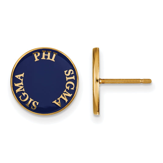 Gold Plated Sterling Silver Logoart Phi Sigma Sorority Text Color Enamel Post Earrings