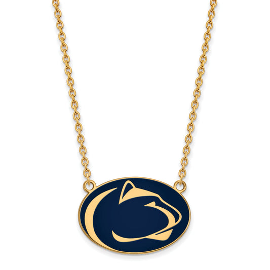 Gold Plated Sterling Silver Logoart Penn State University Lion Large Enameled Pendant 18 Inch Necklace