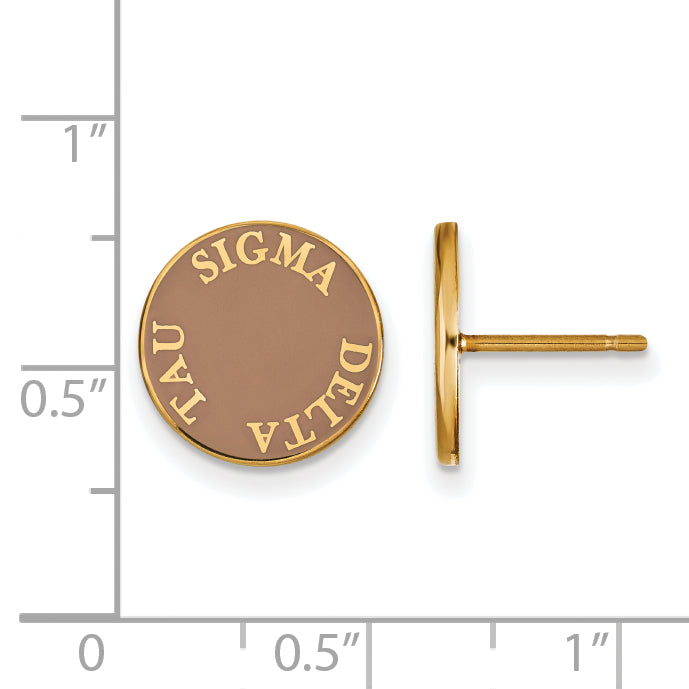 Gold Plated Sterling Silver Logoart Sigma Delta Tau Sorority Text Color Enamel Post Earrings