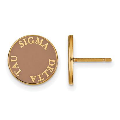Gold Plated Sterling Silver Logoart Sigma Delta Tau Sorority Text Color Enamel Post Earrings