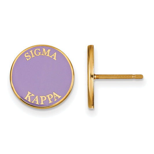 Gold Plated Sterling Silver Logoart Sigma Kappa Sorority Text Color Enamel Post Earrings
