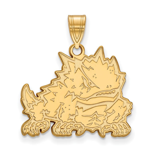 Gold Plated Sterling Silver Logoart Texas Christian University Horned Frog Large Pendant