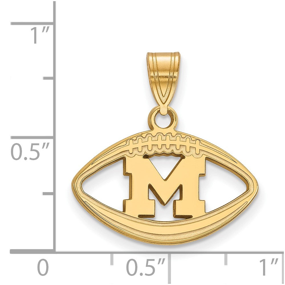 Gold Plated Sterling Silver Logoart University Of Michigan Letter M Football Pendant