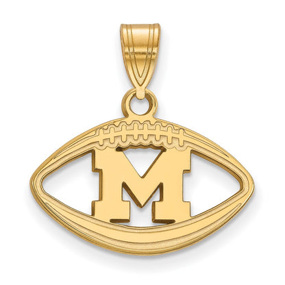 Gold Plated Sterling Silver Logoart University Of Michigan Letter M Football Pendant