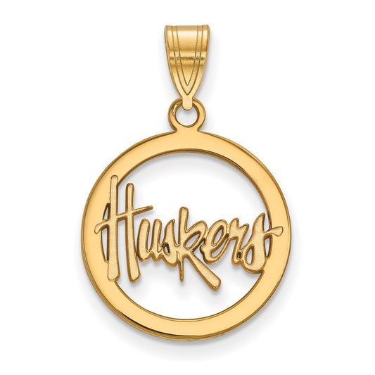 Gold Plated Sterling Silver Logoart University Of Nebraska Huskers Small Circle Pendant