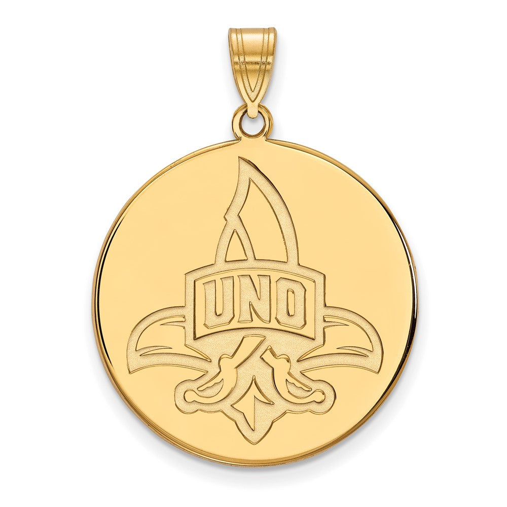 10K Yellow Gold Logoart University Of New Orleans U N O Extra Large Disc Pendant