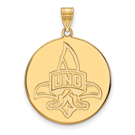 14K Yellow Gold Logoart University Of New Orleans U N O Extra Large Disc Pendant