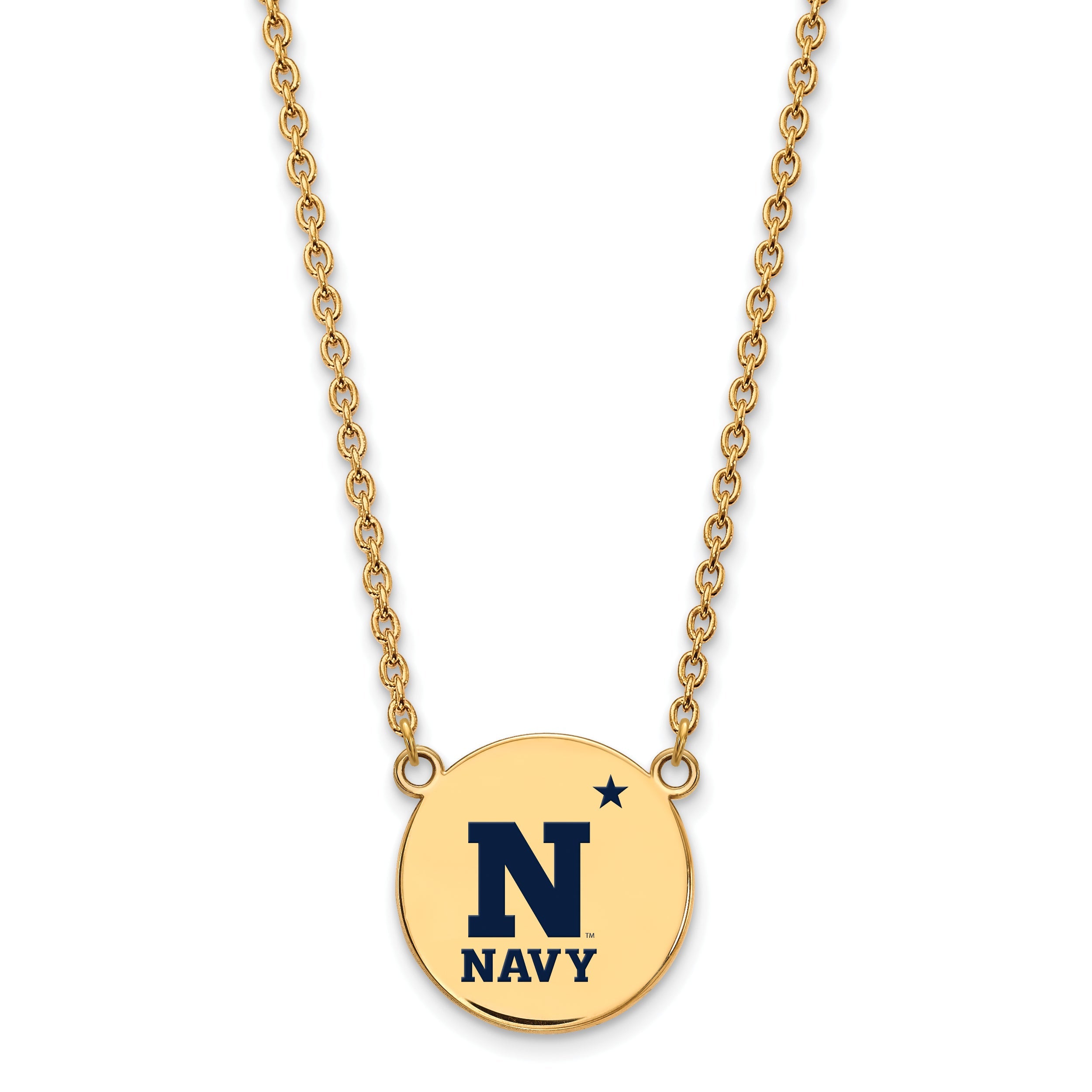 Gold Plated Sterling Silver Logoart Us Naval Academy Large Enameled Disc Pendant 18 Inch Necklace