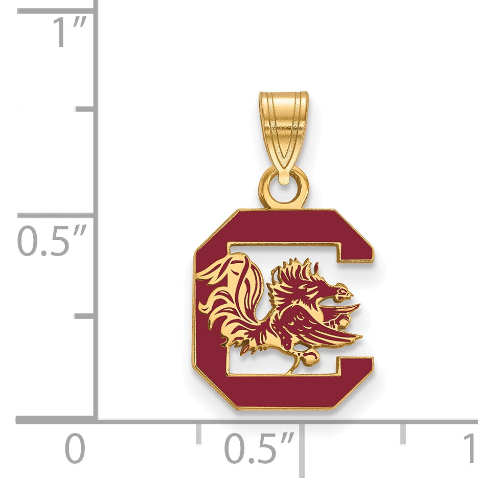 Gold Plated Sterling Silver Logoart University Of South Carolina Medium Enameled Pendant