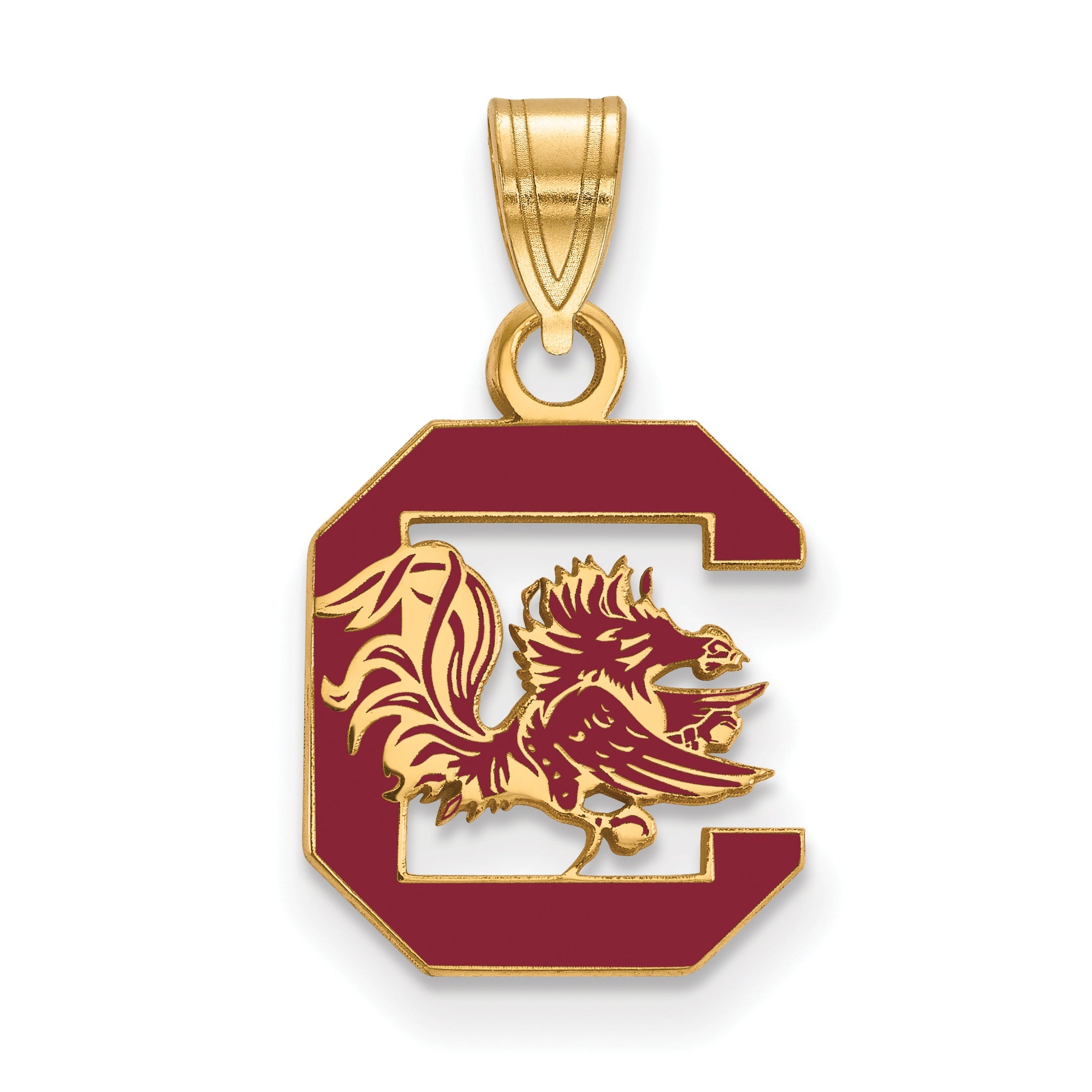 Gold Plated Sterling Silver Logoart University Of South Carolina Medium Enameled Pendant
