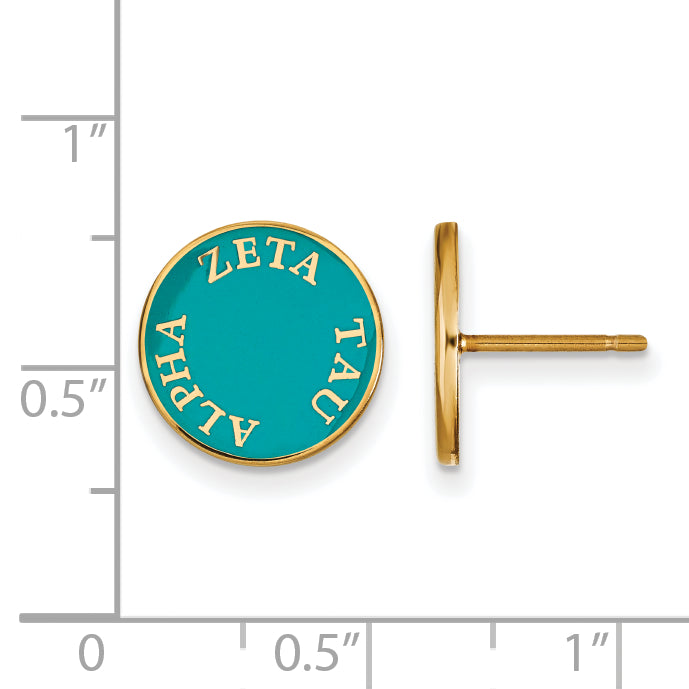 Gold Plated Sterling Silver Logoart Zeta Tau Alpha Sorority Text Color Enamel Post Earrings