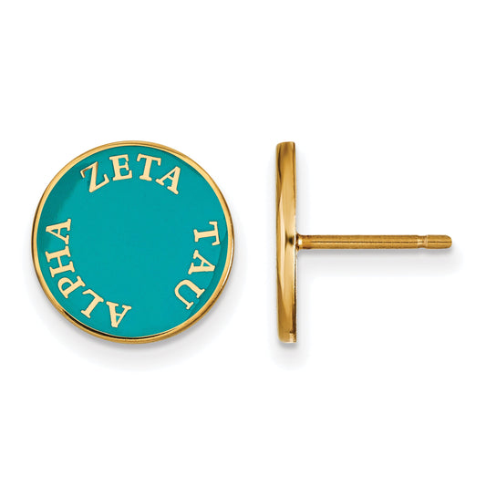 Gold Plated Sterling Silver Logoart Zeta Tau Alpha Sorority Text Color Enamel Post Earrings