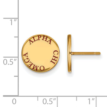 Gold Plated Sterling Silver Logoart Alpha Chi Omega Sorority Text Color Enamel Post Earrings