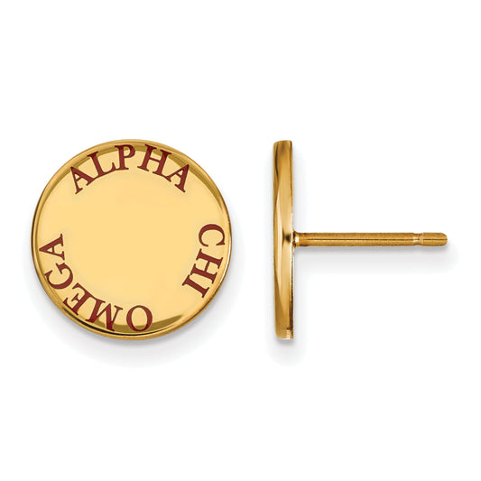 Gold Plated Sterling Silver Logoart Alpha Chi Omega Sorority Text Color Enamel Post Earrings