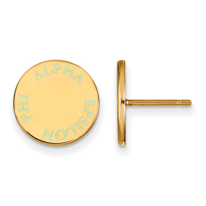 Gold Plated Sterling Silver Logoart Alpha Epsilon Phi Sorority Text Color Enamel Post Earrings