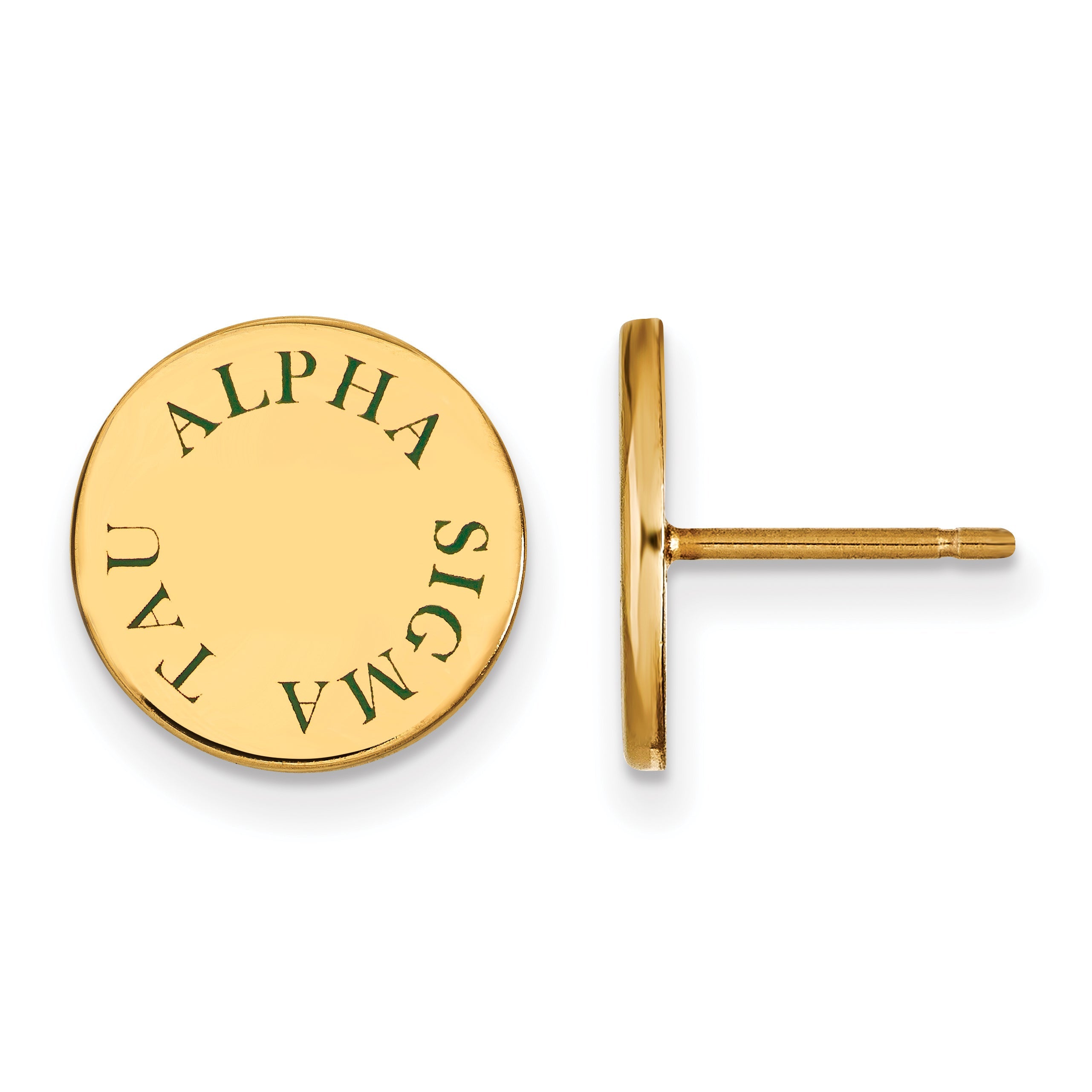 Gold Plated Sterling Silver Logoart Alpha Sigma Tau Sorority Text Color Enamel Post Earrings