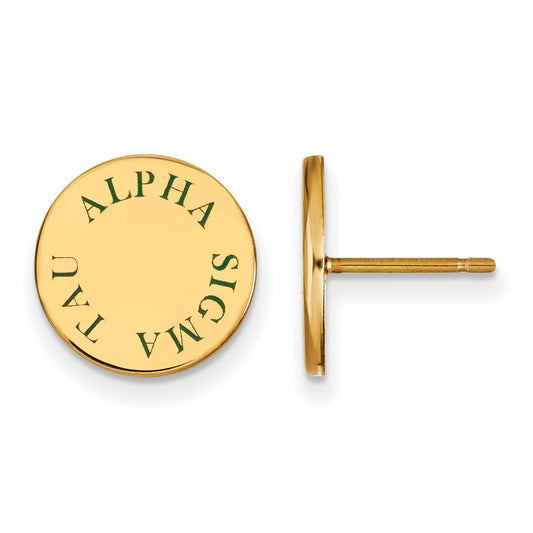 Gold Plated Sterling Silver Logoart Alpha Sigma Tau Sorority Text Color Enamel Post Earrings