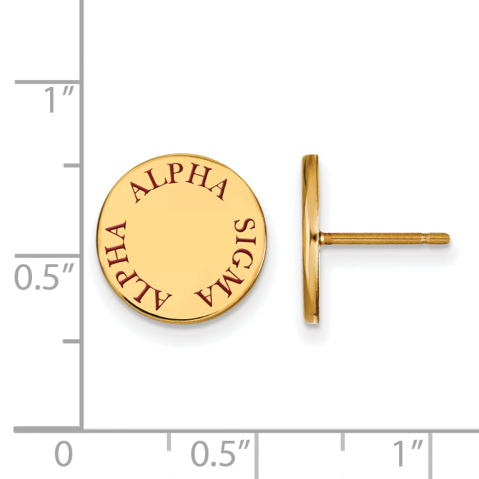 Gold Plated Sterling Silver Logoart Alpha Sigma Sorority Text Color Enamel Post Earrings