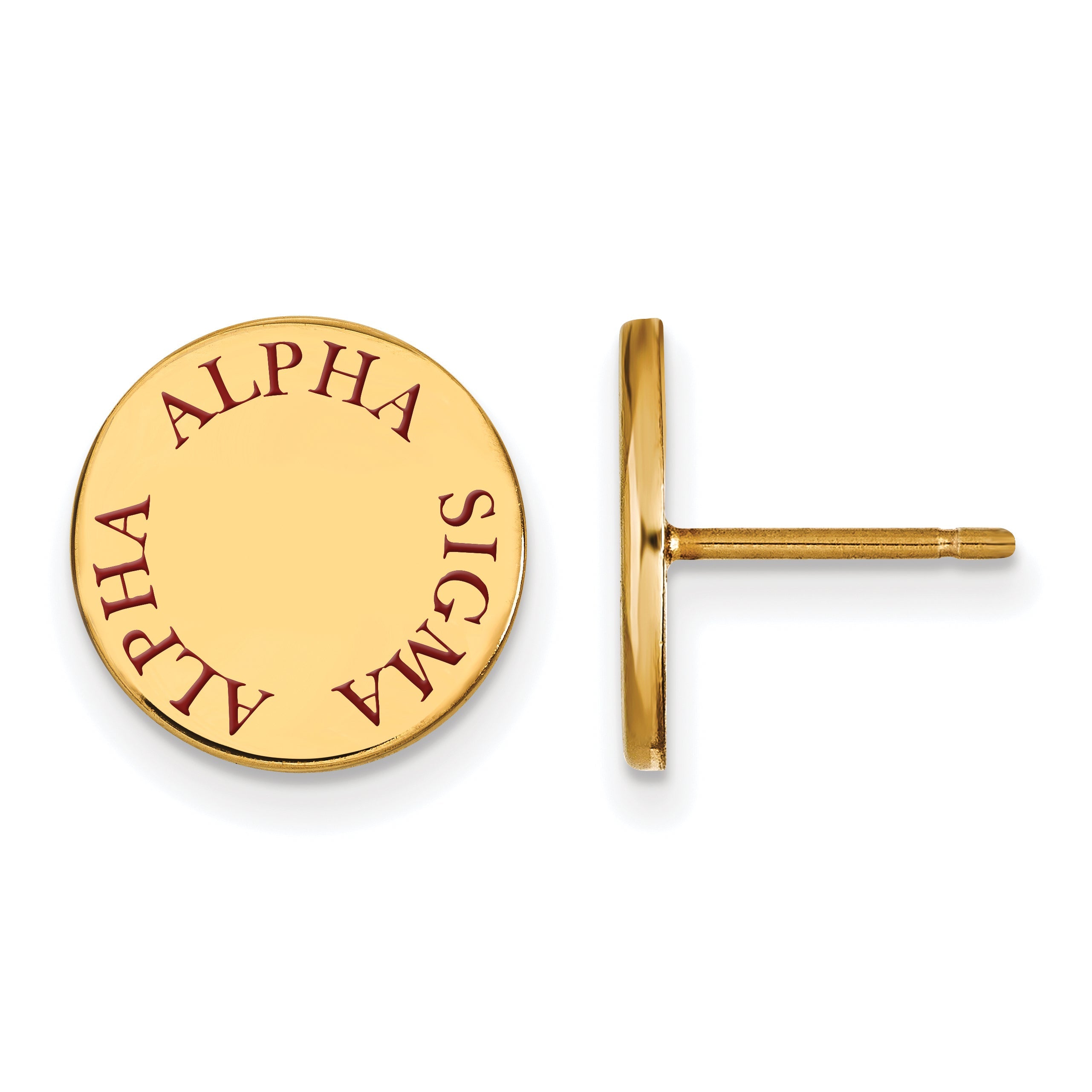 Gold Plated Sterling Silver Logoart Alpha Sigma Sorority Text Color Enamel Post Earrings