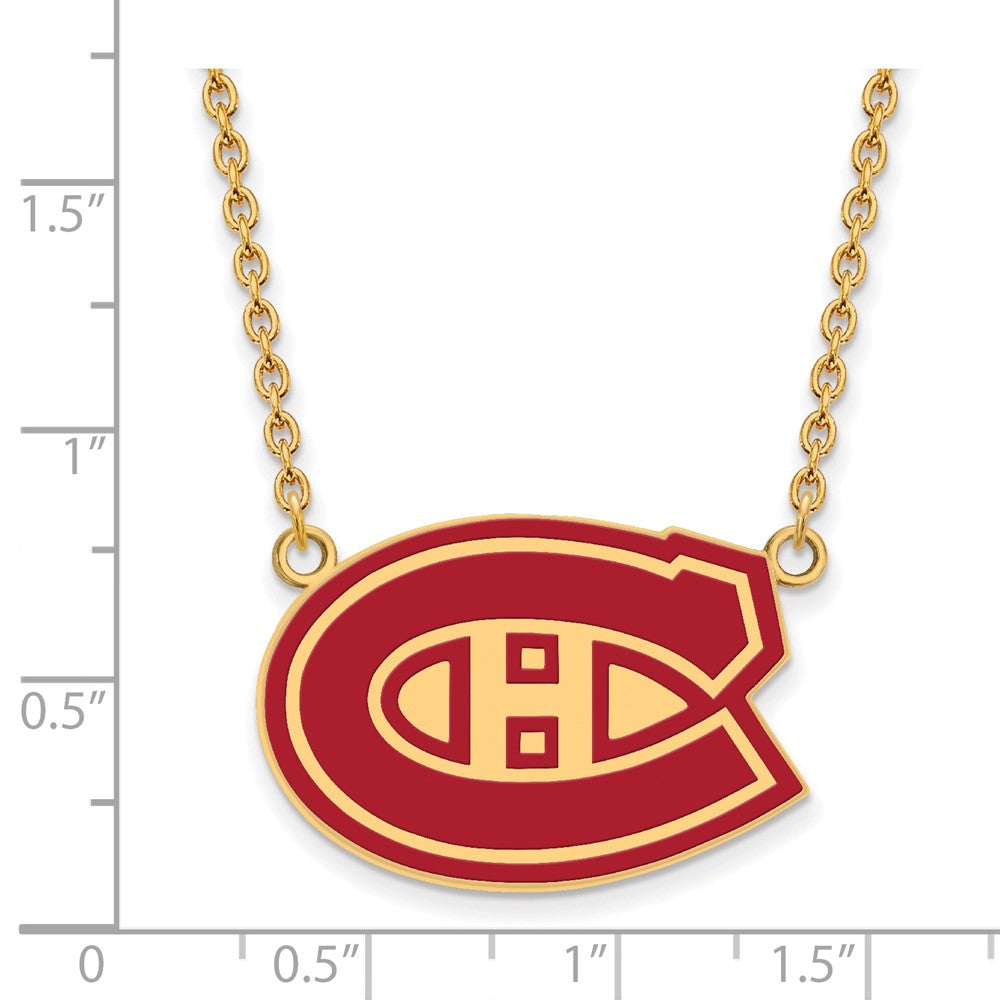 Gold Plated Sterling Silver Nhl Logoart Montreal Canadiens Large Enameled Pendant 18 Inch Necklace