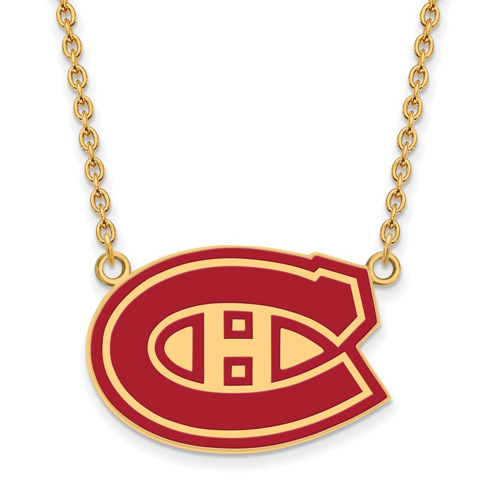 Gold Plated Sterling Silver Nhl Logoart Montreal Canadiens Large Enameled Pendant 18 Inch Necklace