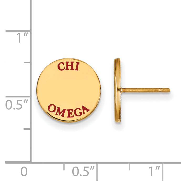 Gold Plated Sterling Silver Logoart Chi Omega Sorority Text Color Enamel Post Earrings