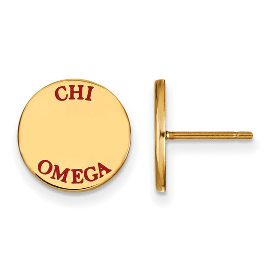 Gold Plated Sterling Silver Logoart Chi Omega Sorority Text Color Enamel Post Earrings