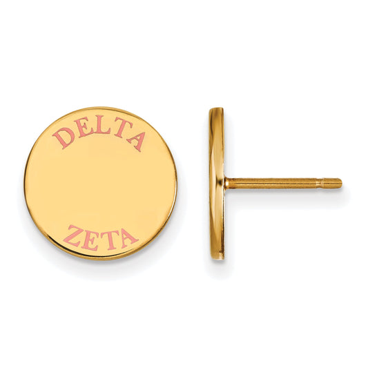 Gold Plated Sterling Silver Logoart Delta Zeta Sorority Text Color Enamel Post Earrings