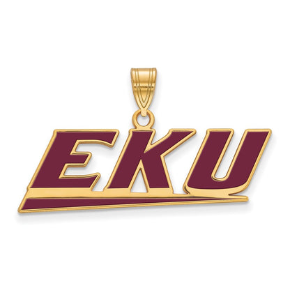 Gold Plated Sterling Silver Logoart Eastern Kentucky University E K U Large Enameled Pendant