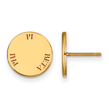 Gold Plated Sterling Silver Logoart Pi Beta Phi Sorority Text Color Enamel Post Earrings
