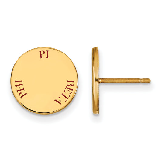 Gold Plated Sterling Silver Logoart Pi Beta Phi Sorority Text Color Enamel Post Earrings