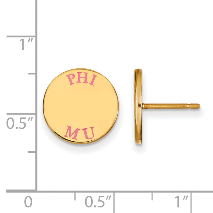 Gold Plated Sterling Silver Logoart Phi Mu Sorority Text Color Enamel Post Earrings