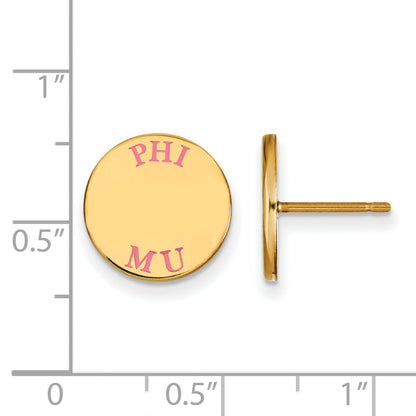 Gold Plated Sterling Silver Logoart Phi Mu Sorority Text Color Enamel Post Earrings