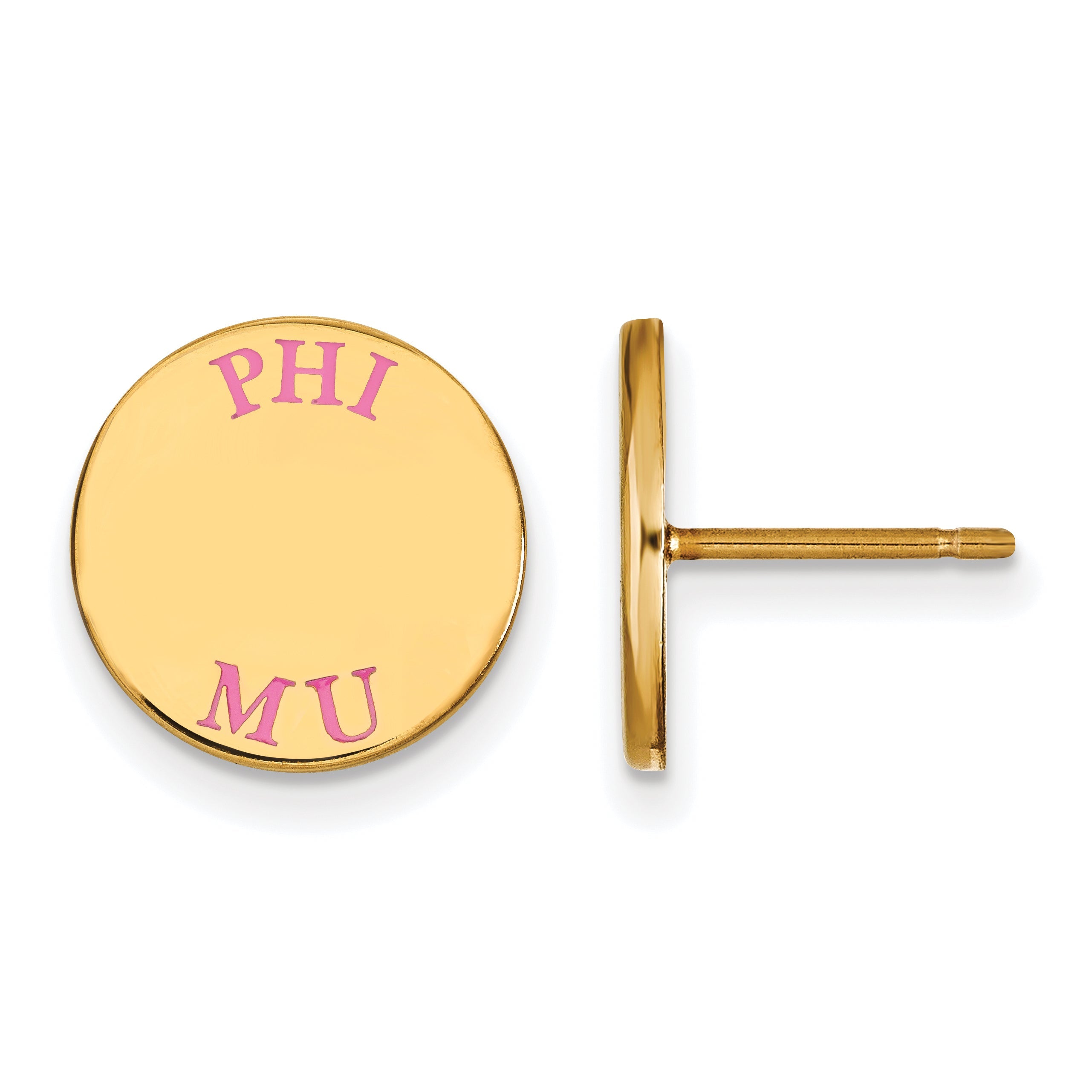 Gold Plated Sterling Silver Logoart Phi Mu Sorority Text Color Enamel Post Earrings