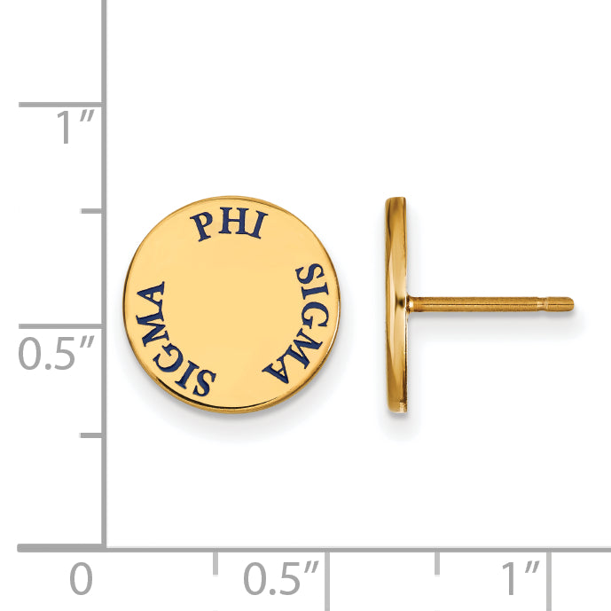 Gold Plated Sterling Silver Logoart Phi Sigma Sorority Text Color Enamel Post Earrings