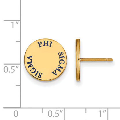 Gold Plated Sterling Silver Logoart Phi Sigma Sorority Text Color Enamel Post Earrings