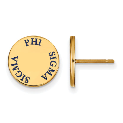 Gold Plated Sterling Silver Logoart Phi Sigma Sorority Text Color Enamel Post Earrings