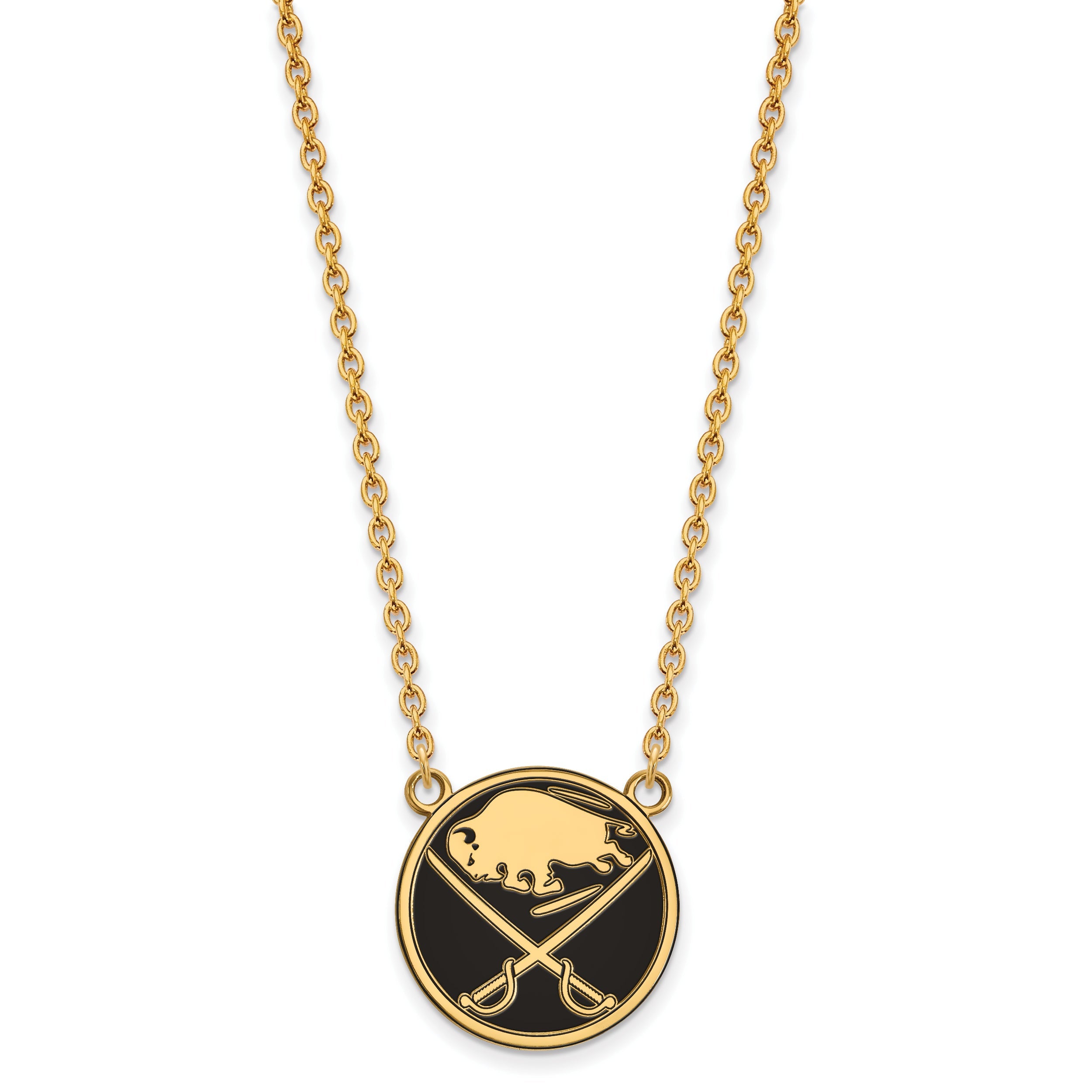 Gold Plated Sterling Silver Nhl Logoart Buffalo Sabres Large Enameled Pendant 18 Inch Necklace