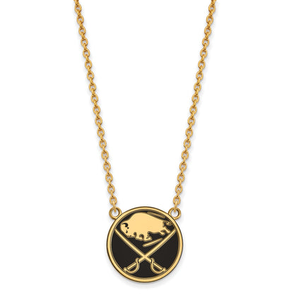 Gold Plated Sterling Silver Nhl Logoart Buffalo Sabres Large Enameled Pendant 18 Inch Necklace
