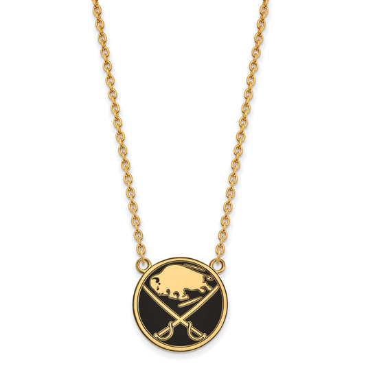 Gold Plated Sterling Silver Nhl Logoart Buffalo Sabres Large Enameled Pendant 18 Inch Necklace